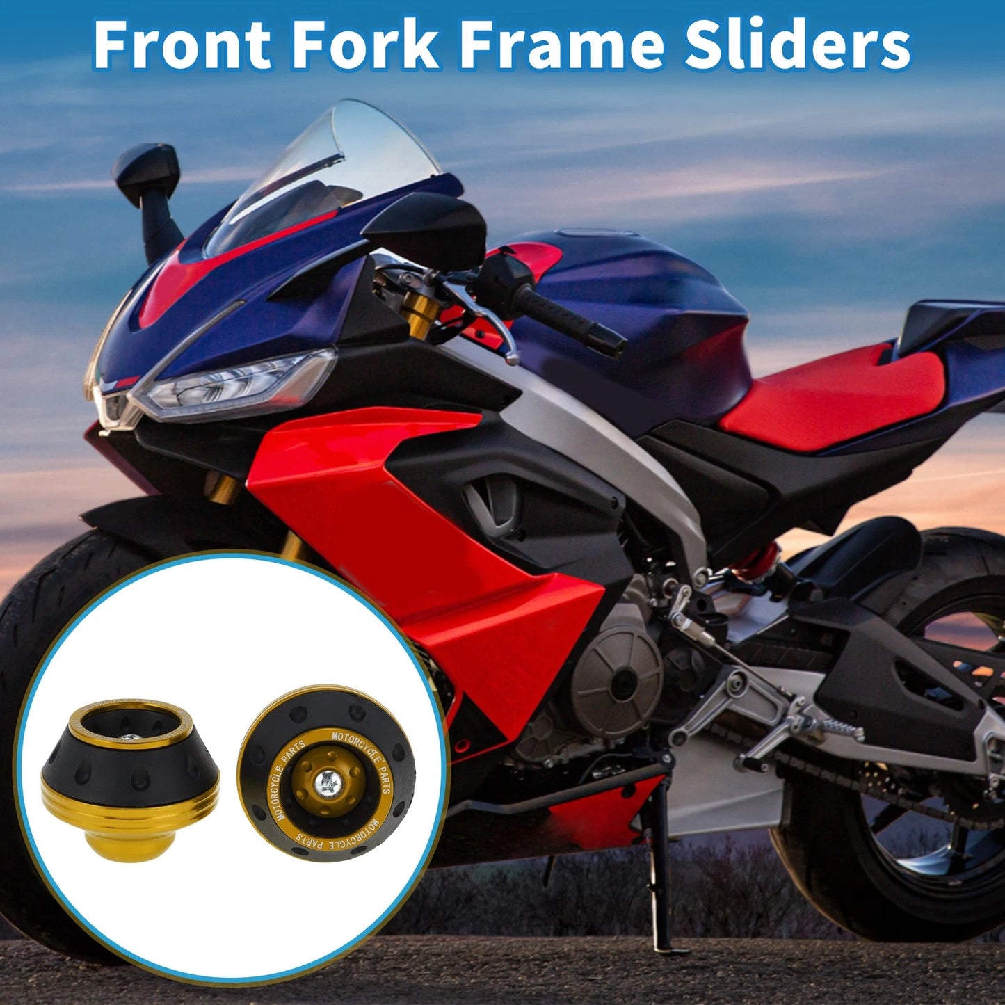 Front Fork Frame Slider Falling Protection / 2 x Gold Tone for Motorcycle