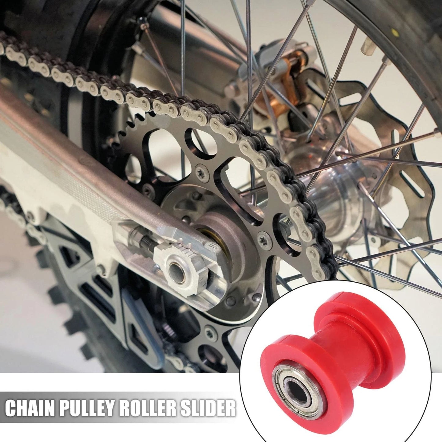 2 x 8mm Chain Tensioner Roller Slider Pulley Wheel Idler for Motorcycles Red