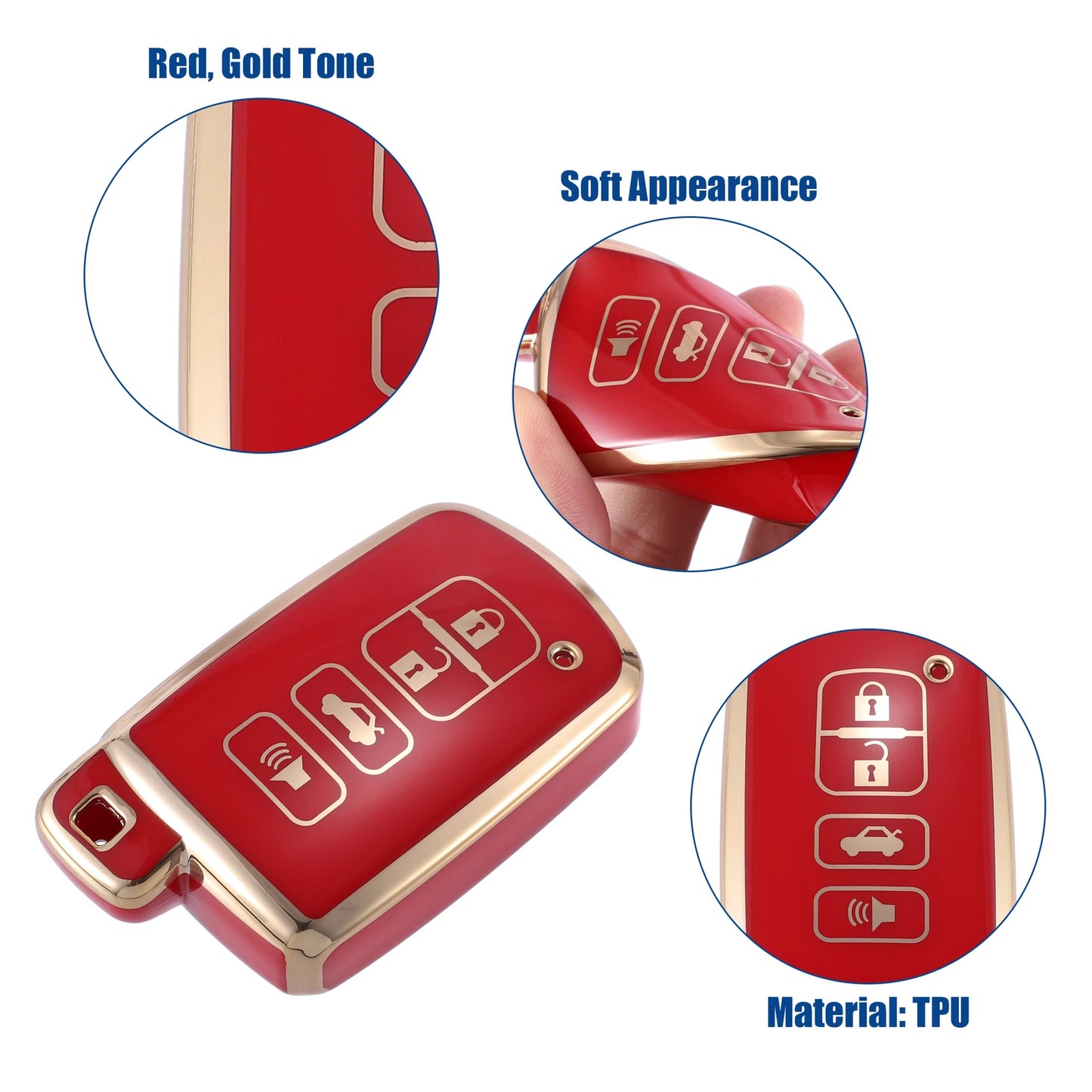 TPU Car Remote Key Fob Cover for Toyota Avalon, Camry (2013-2023) - Red