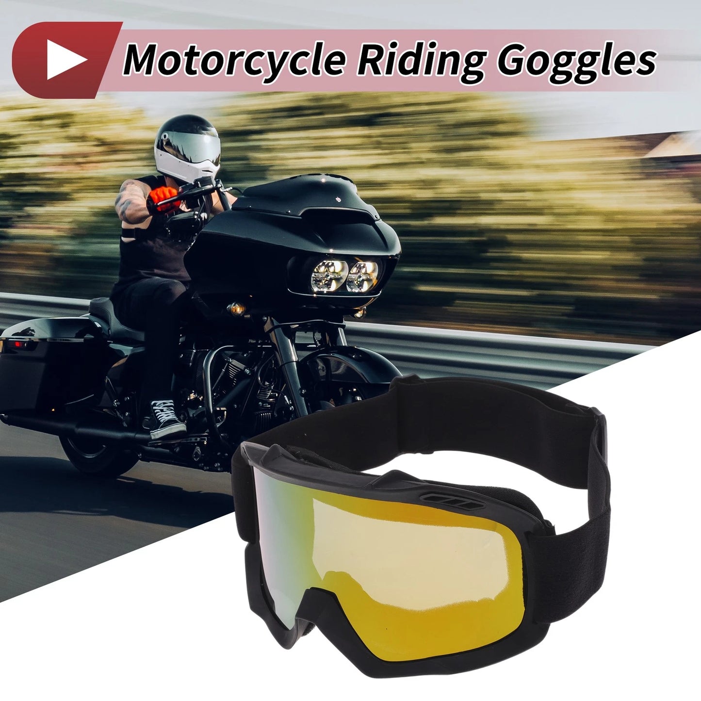 1Pc Motorcycle Riding Goggles Yellow Lens Black Frame PC TPU Cycling Sunglasses