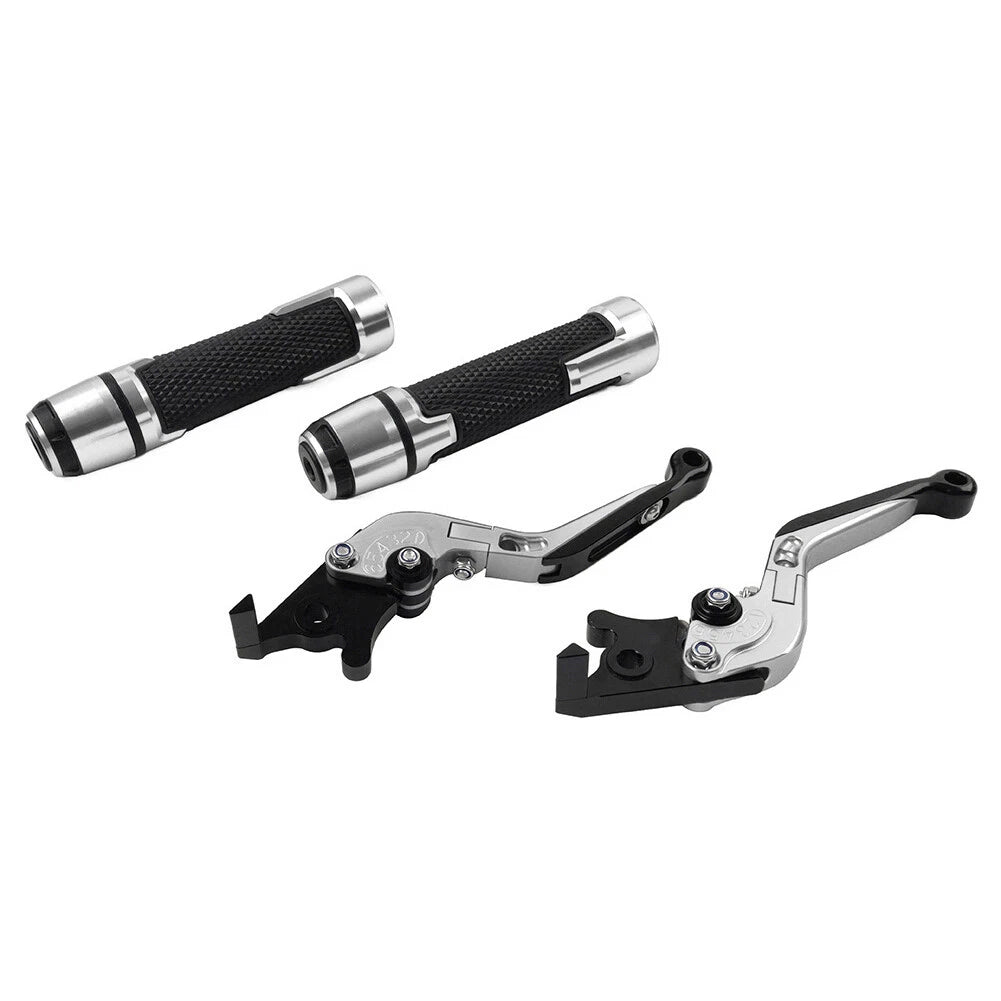 Silver Extendable Brake Clutch Levers & Handlebar Grips for Kawasaki ZX6RR