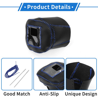 Black Blue Faux Leather Gear Shift Knob Cover for Nissan Rogue (2021-2024)