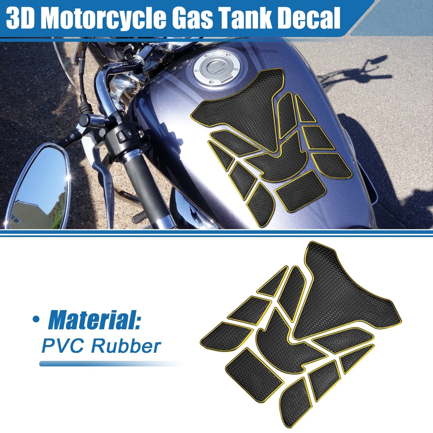 1 x Gas Tank Decal Sticker 7.68''x5.63'' Black Yellow for Universal Motorcycle