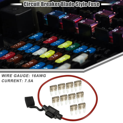 7.5A Mini Blade Style Fuse Set with 16 AWG Holder for Car