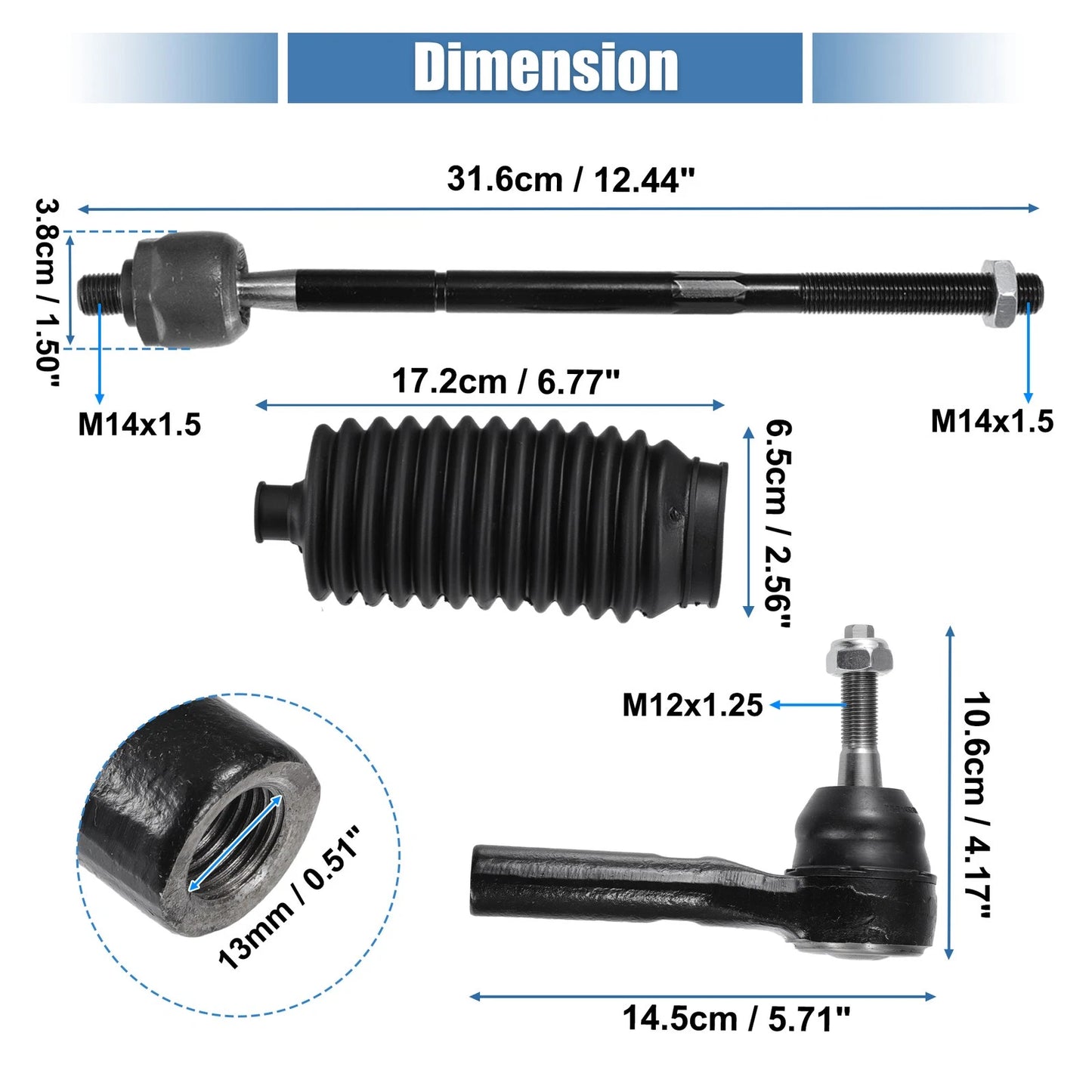 6 Pcs Tie Rod End Links Suspension for Dodge Caravan (2008-2020)