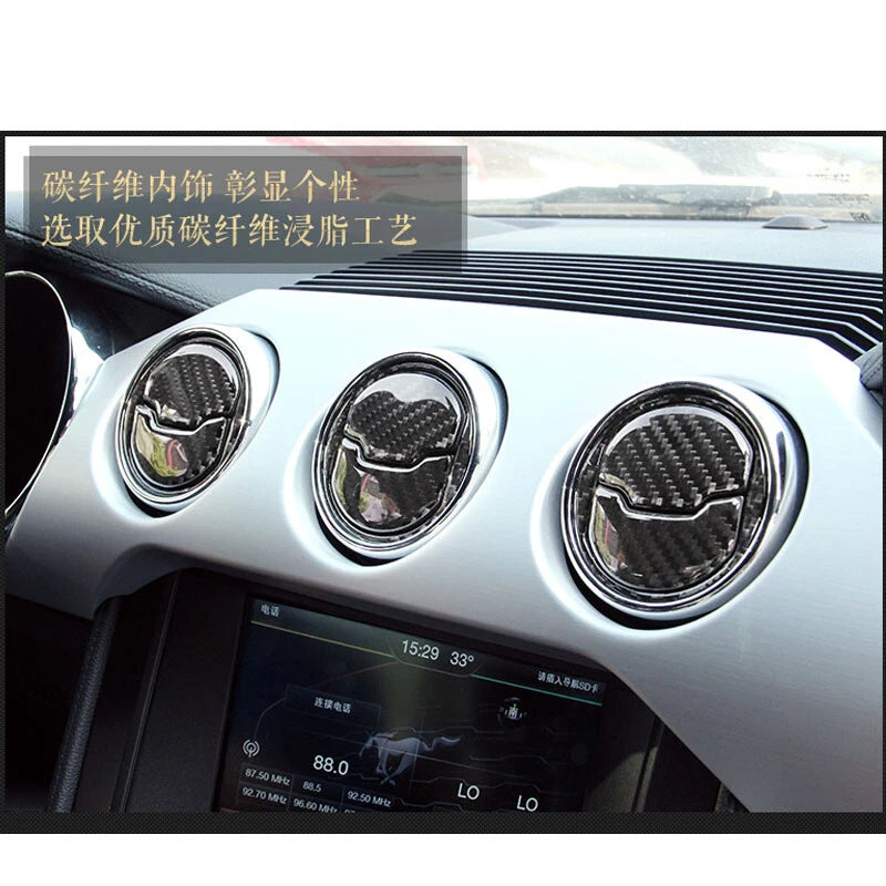 Carbon Fiber Center Air Condition Outlet Vent Trim For Ford Mustang 2015-2018