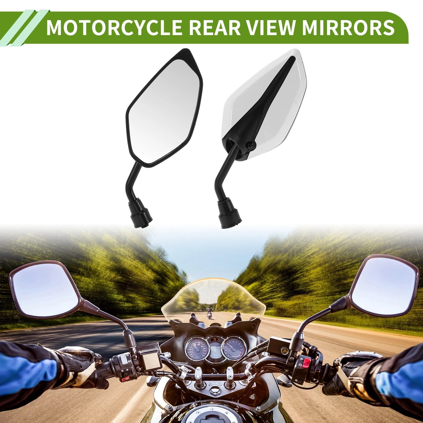 Rear View Mirrors / 1 Set / Leaf Shape White Iron Plastic for M10 Motorcycle