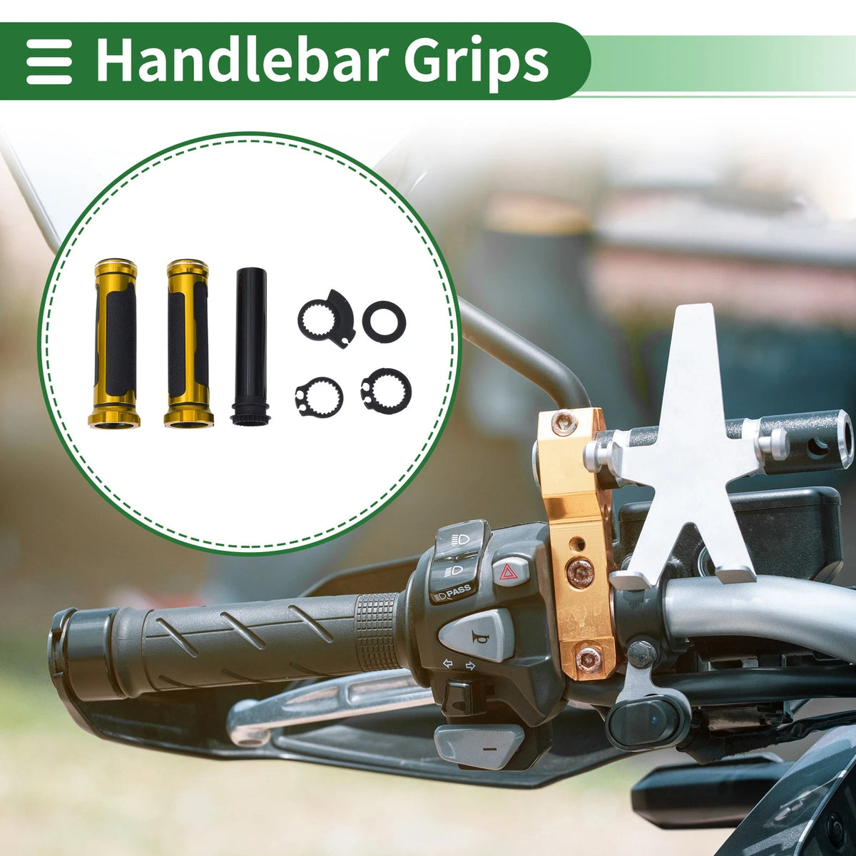7/8" Hand Grips Cover for Motorcycle Handlebar Black Gold Tone Rhombus