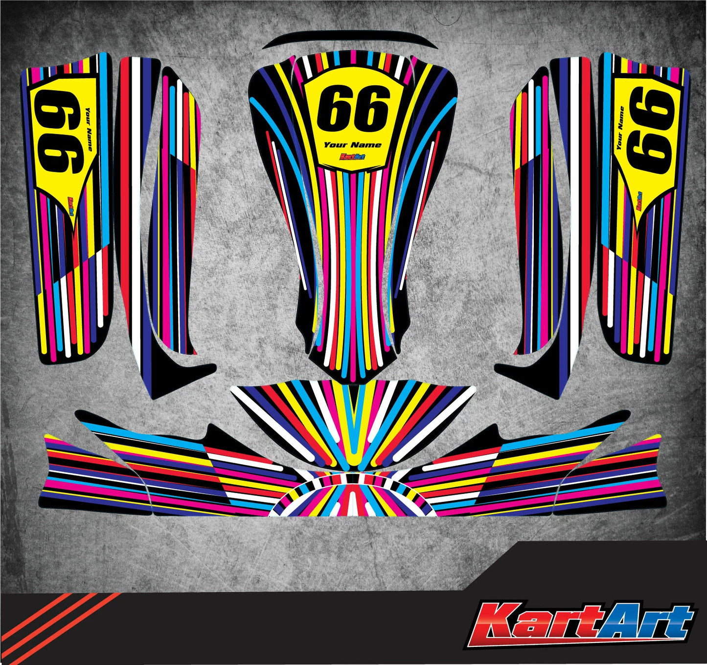 Custom KART ART Decal Kit for Arrow AX3 Kart - Vivid Style