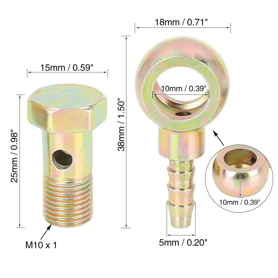 10mm Banjo Hose Barb Bolt Fittings Banjo Bolt Washer for Motorcycle Car