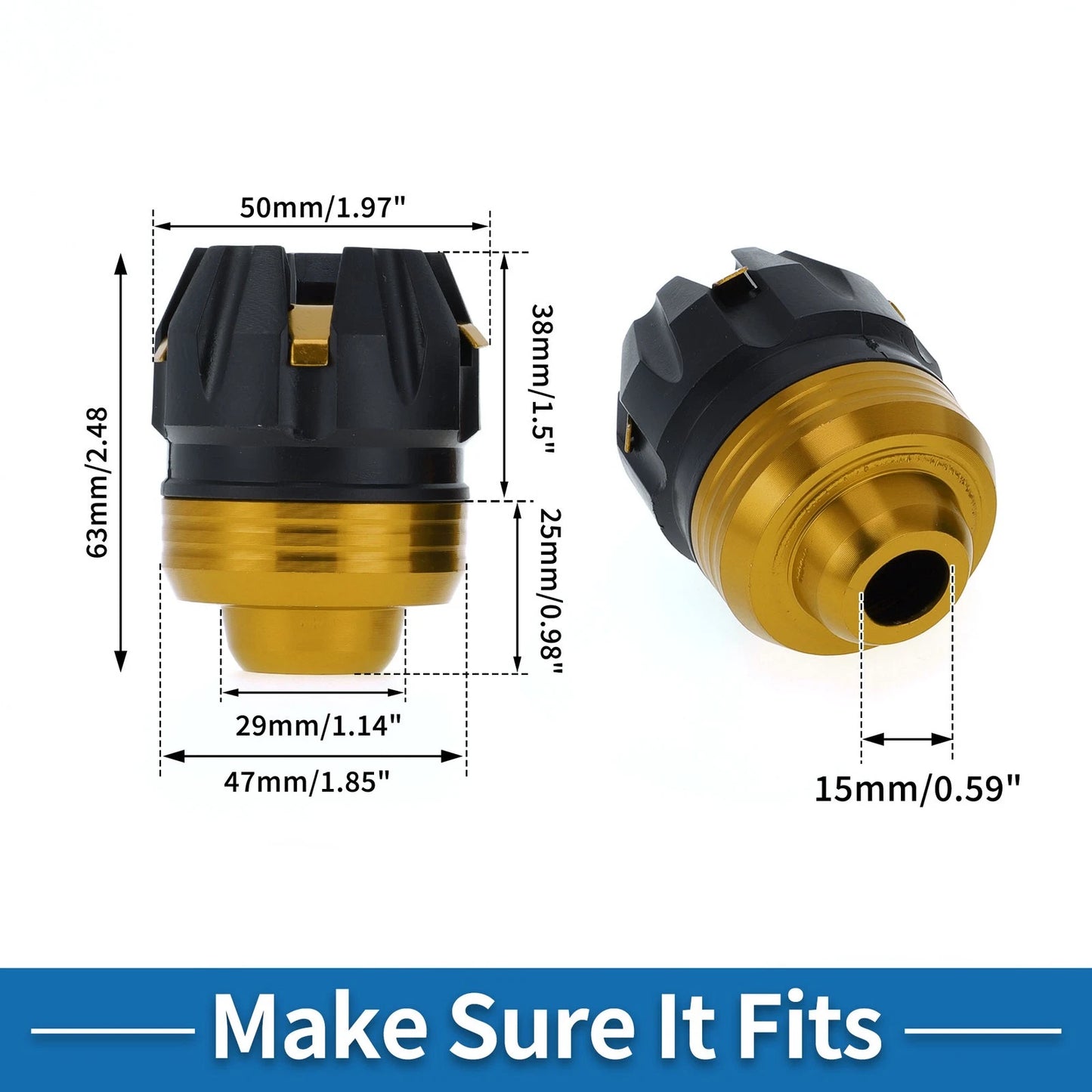 2 x Frame Sliders for Motorcycle Front Fork Protection Plastic Gold Tone