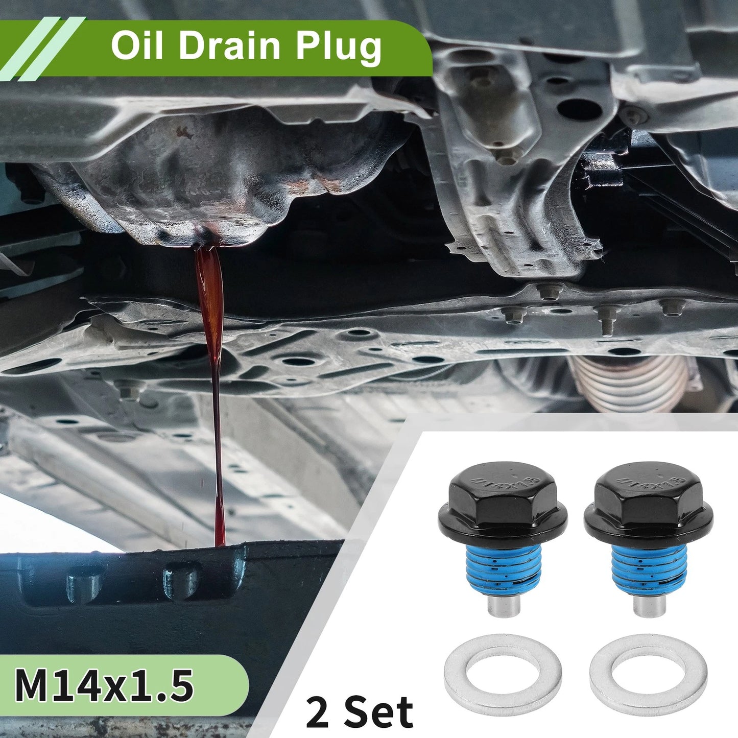 2 x M14x1.5 Aluminum Oil Drain Plug with Gasket for Car/Motorcycle Black Blue