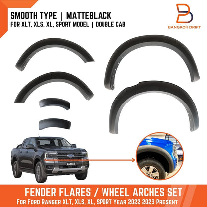 Matte Black Fender Flares for Ford Ranger 2022-2024 XLT XLS XL Sport