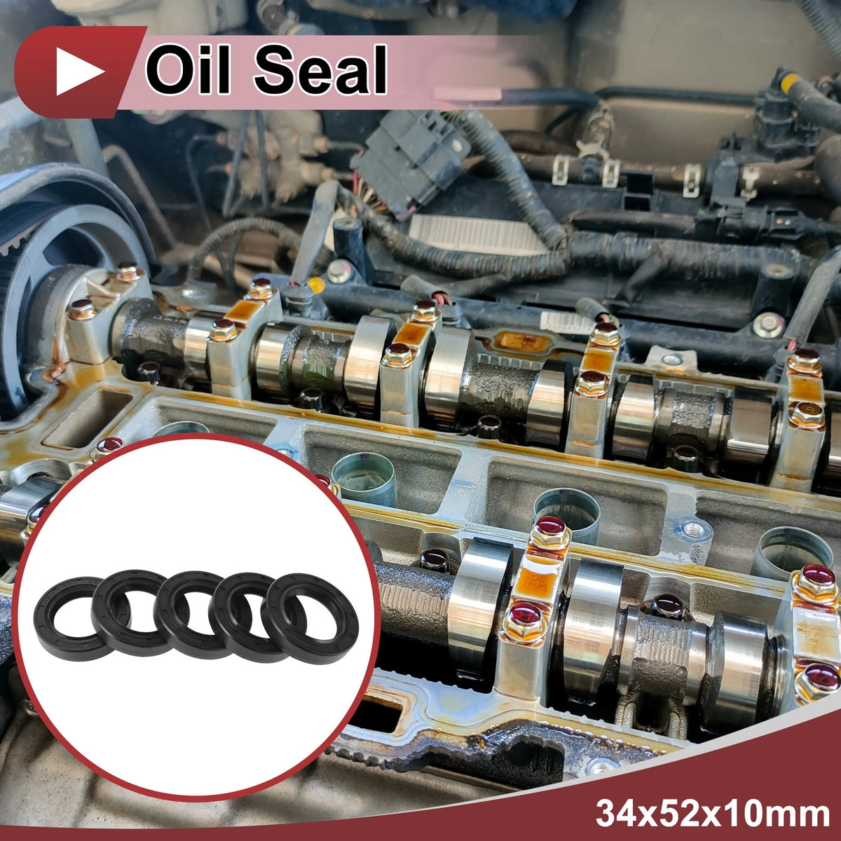 Rotary Shaft Seal 34x52x10mm Nitrile 70 Durometer Black 5 Pcs