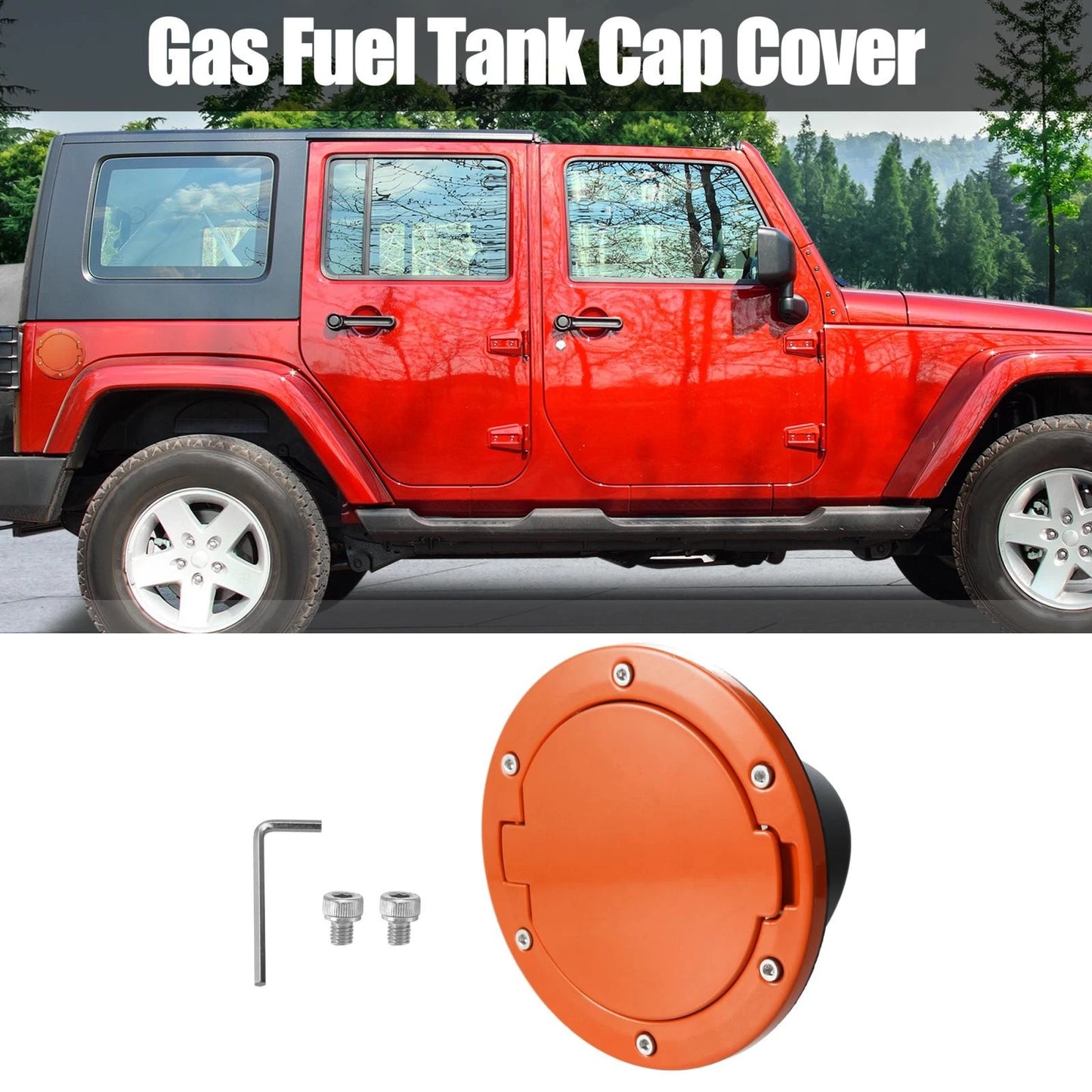 Orange Aluminum Alloy ABS Gas Fuel Tank Cap Cover for Jeep Wrangler (2007-2017)