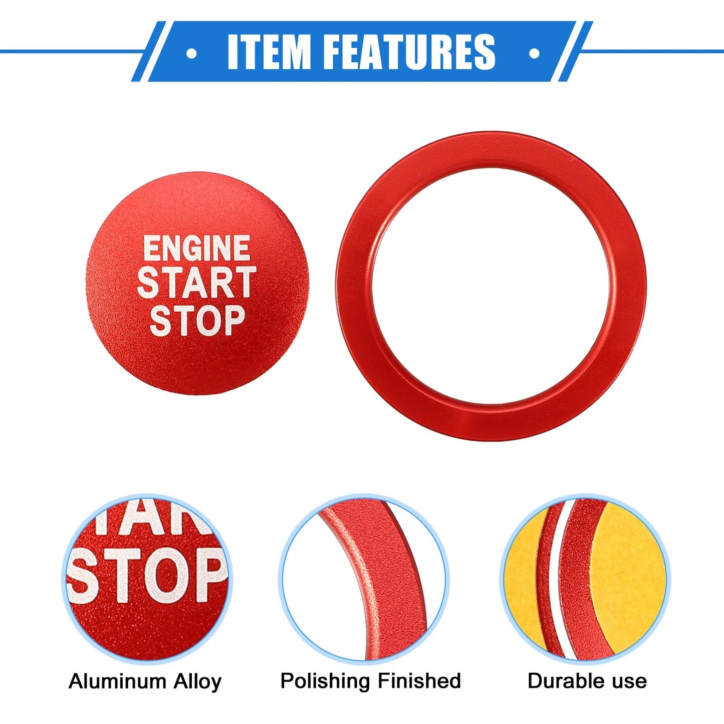 Engine Start Stop Button Cover Ring Kit for Toyota Highlander (2020-2022) Red