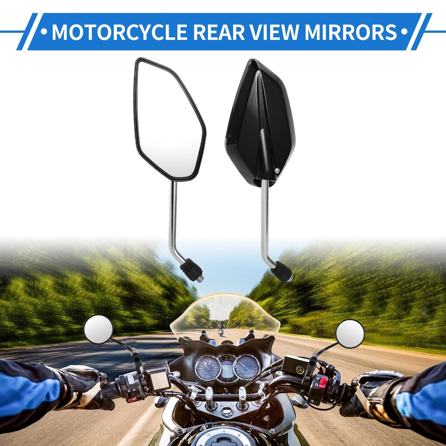 M10 / Rear View Mirrors / Prismatic Shape Handlebar Black Iron for Motorcycle