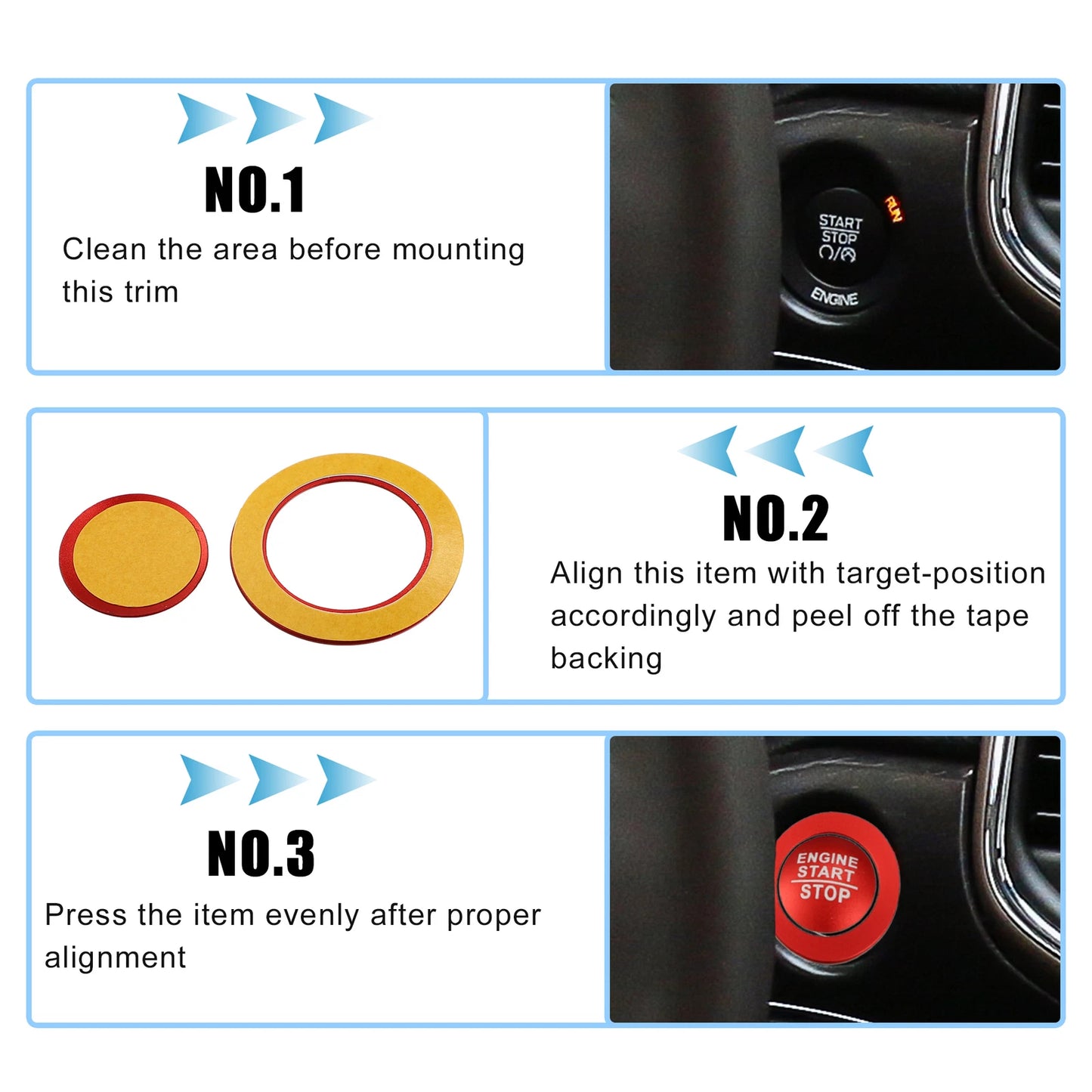 Engine Start Stop Button Cover Trim Kit for Jeep Cherokee Red