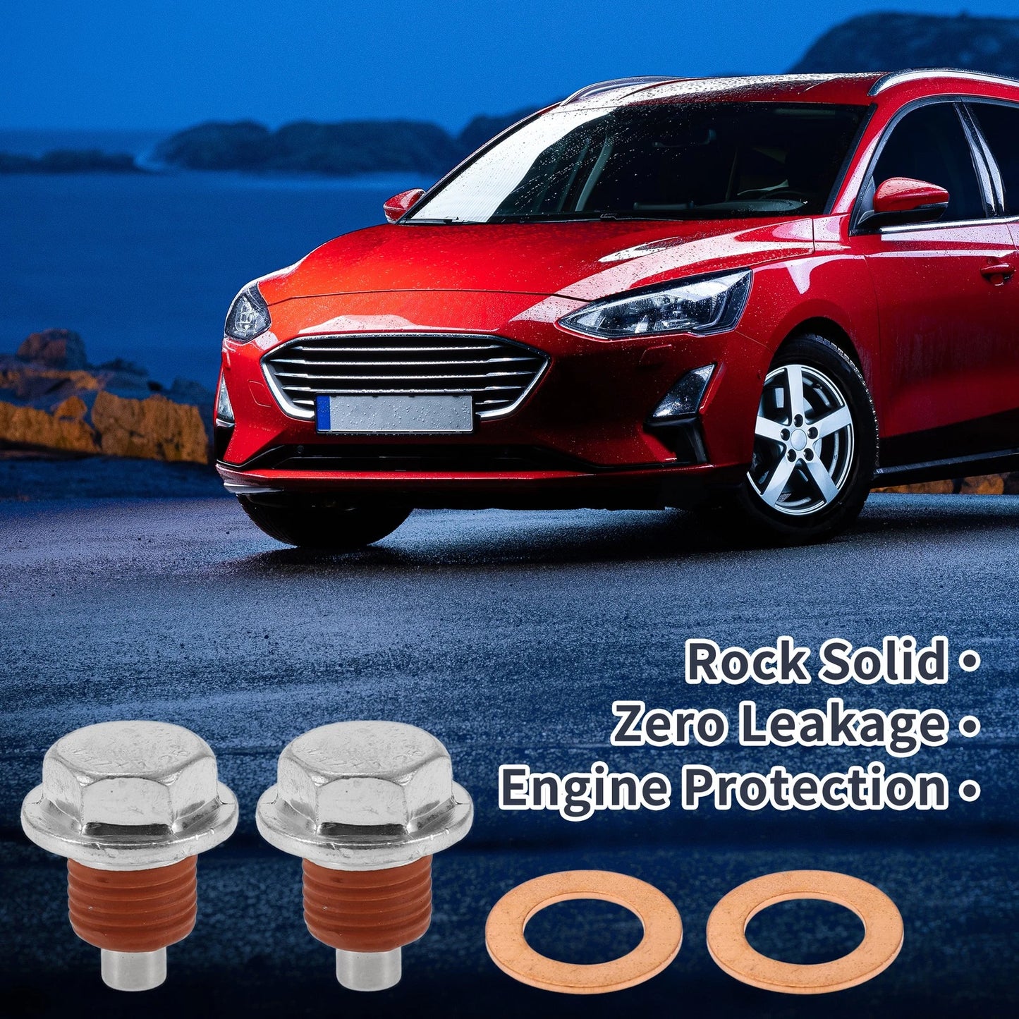 2 x M12x1.25 Copper Oil Drain Plug W/ Gasket for Car Motorcycle Silver Tone Red