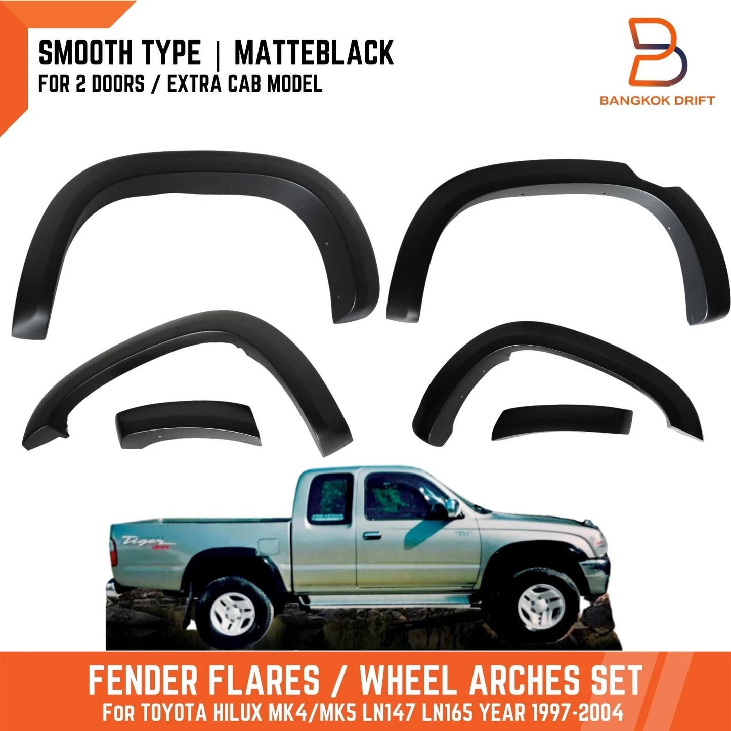 Matte Black Fender Flares for Toyota Hilux Ute (1997-2005)