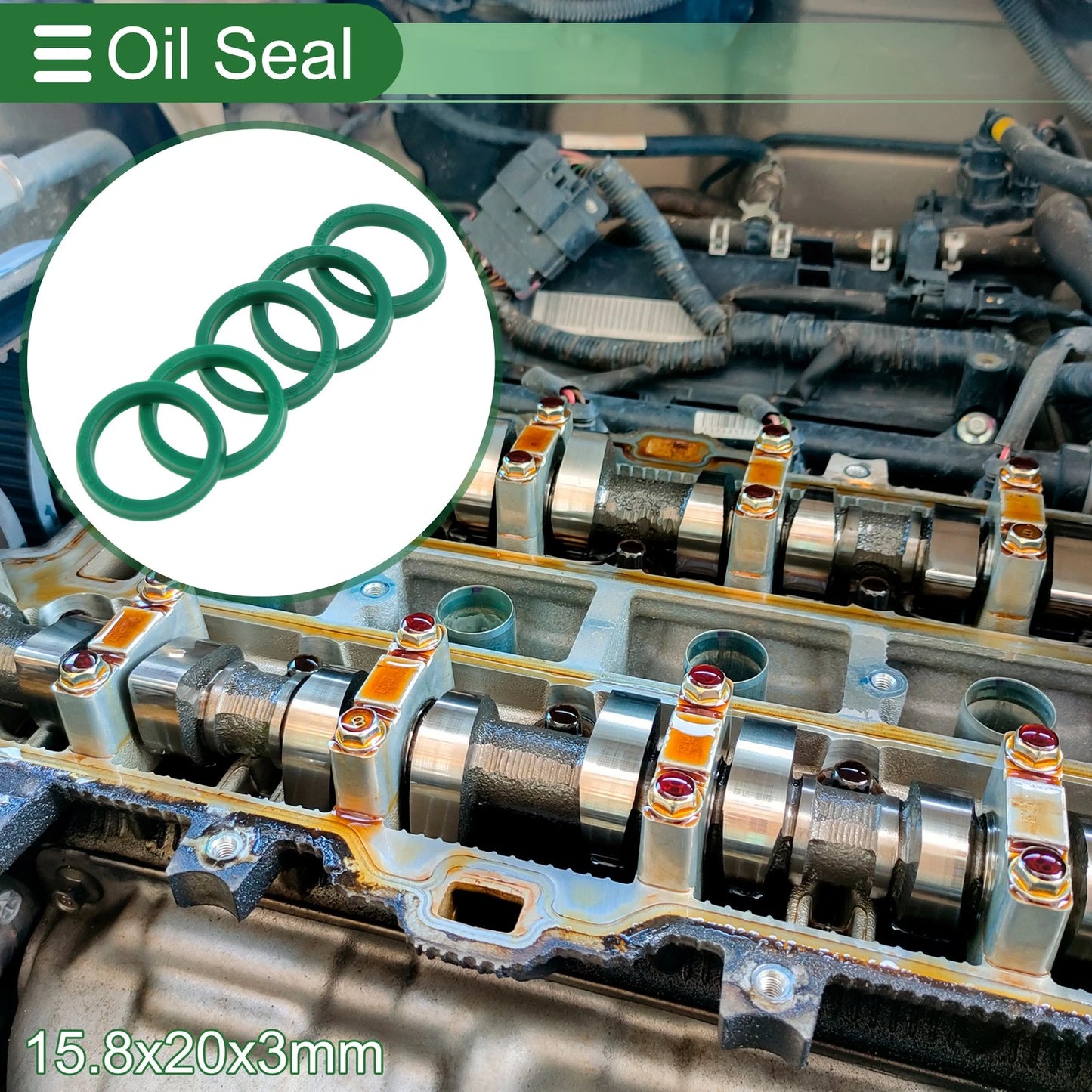 Oil Seal 15.8x20x3mm TPU Rotary Shaft Seal High Pressure Green 5 pcs