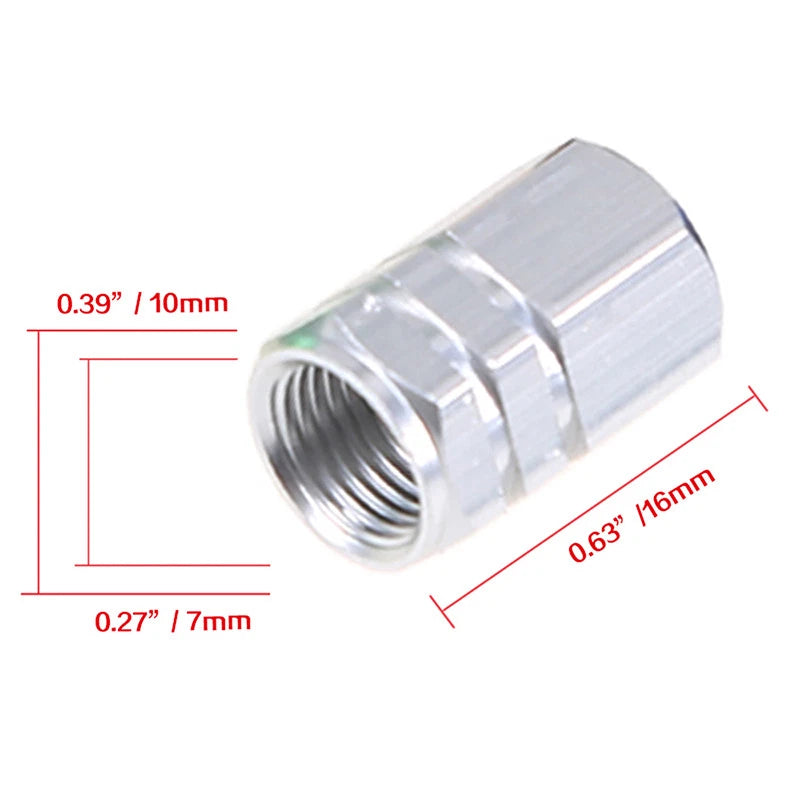 4 x Aluminum Tire Valve Dust Covers for Car, Truck, SUV - Silver