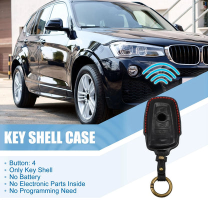 Remote Key Fob Case Cover 4-Button for BMW Faux Leather Black