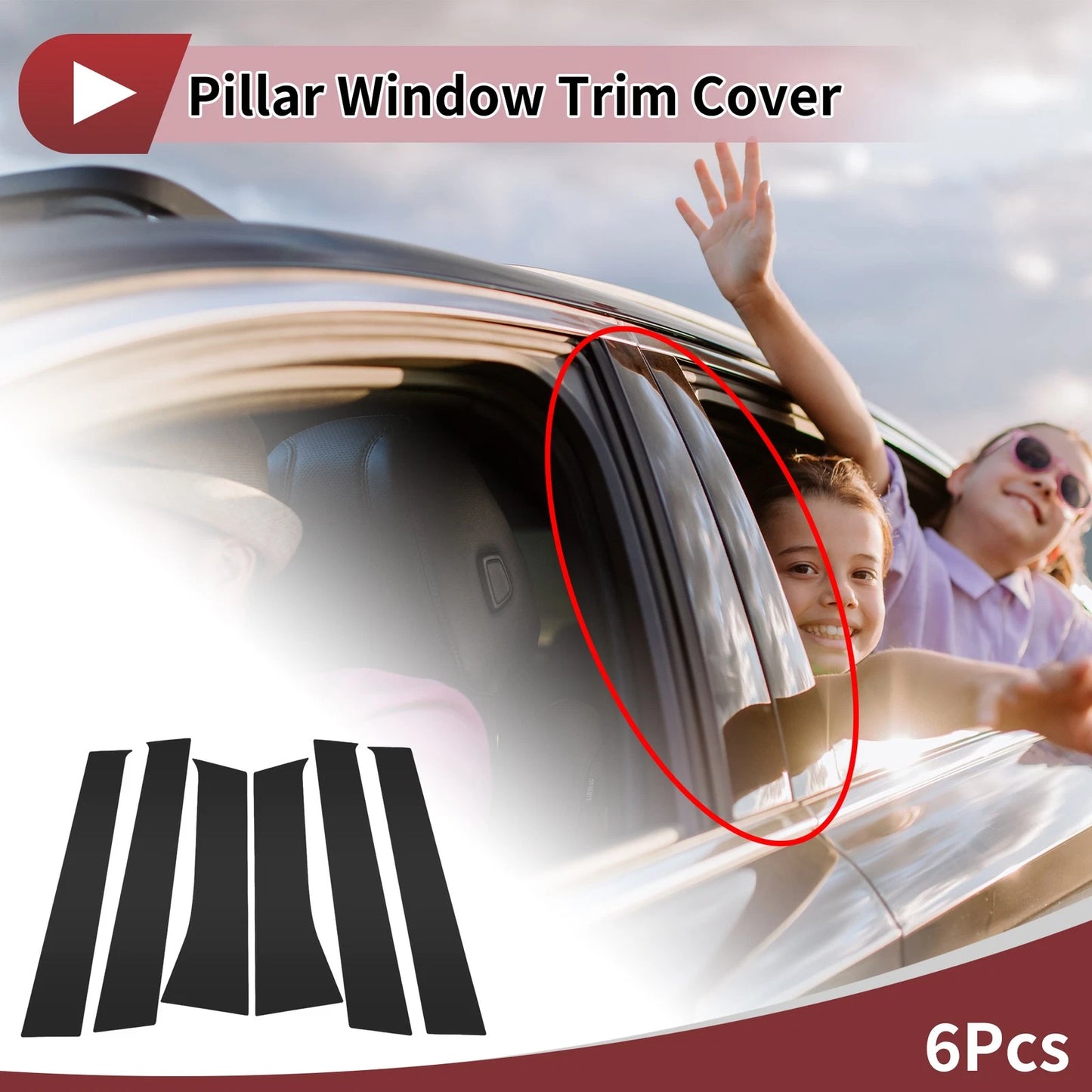 6 Pcs Car Door Pillar Window Trim for Mitsubishi Xpander (2017-2023) Black
