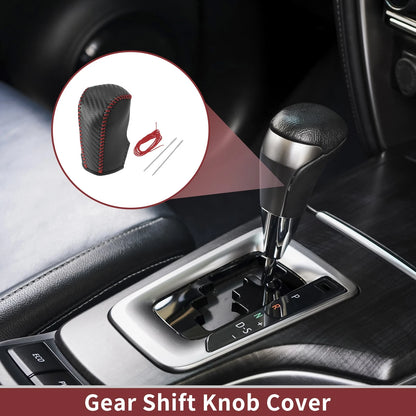 Car Gear Shift Knob Cover for Nissan Murano (2009-2013) Black Red Faux Leather