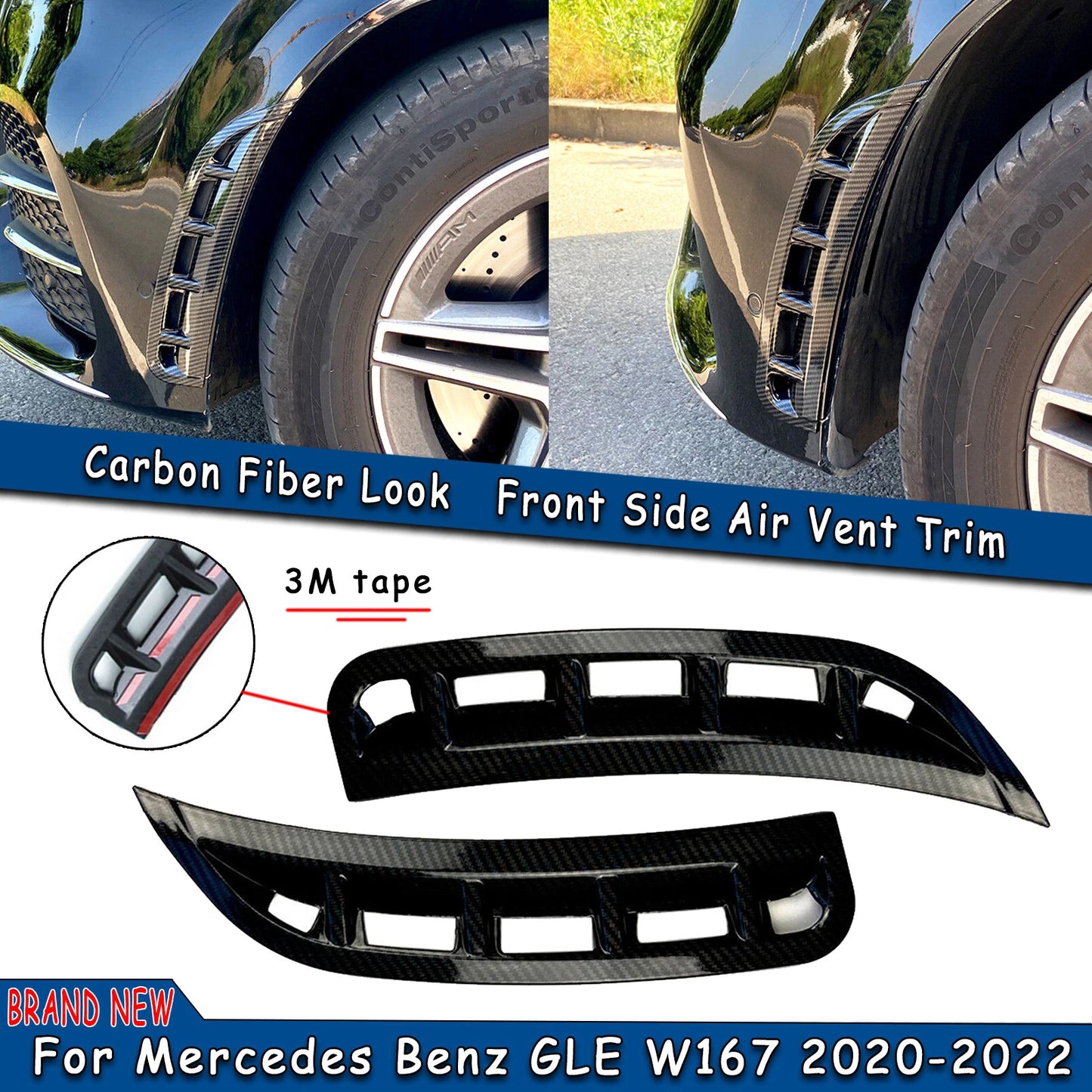 Carbon Fiber Front Bumper Vent Trim for Benz GLE350 GLE450 (2020-2023)