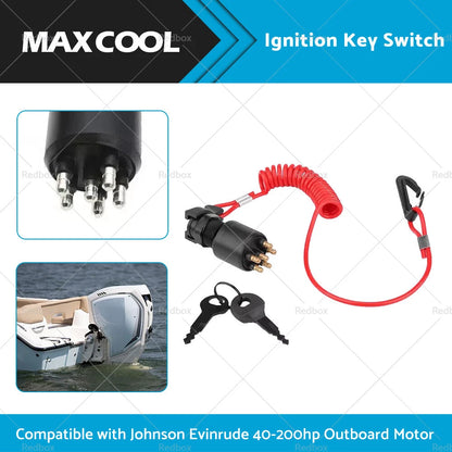 Ignition Key Switch w/ Safety Lanyard for Evinrude/Johnson OMC