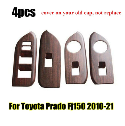 4 x Wood Grain Door Window Switch Panel Cover Trim for Toyota Prado Fj150 (2010–2021)