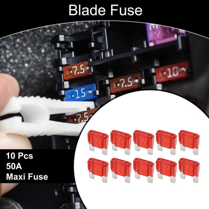 10 Pcs Maxi Fuse 50A Blade Fuse for Car Boat Truck RV Motorcycle Red
