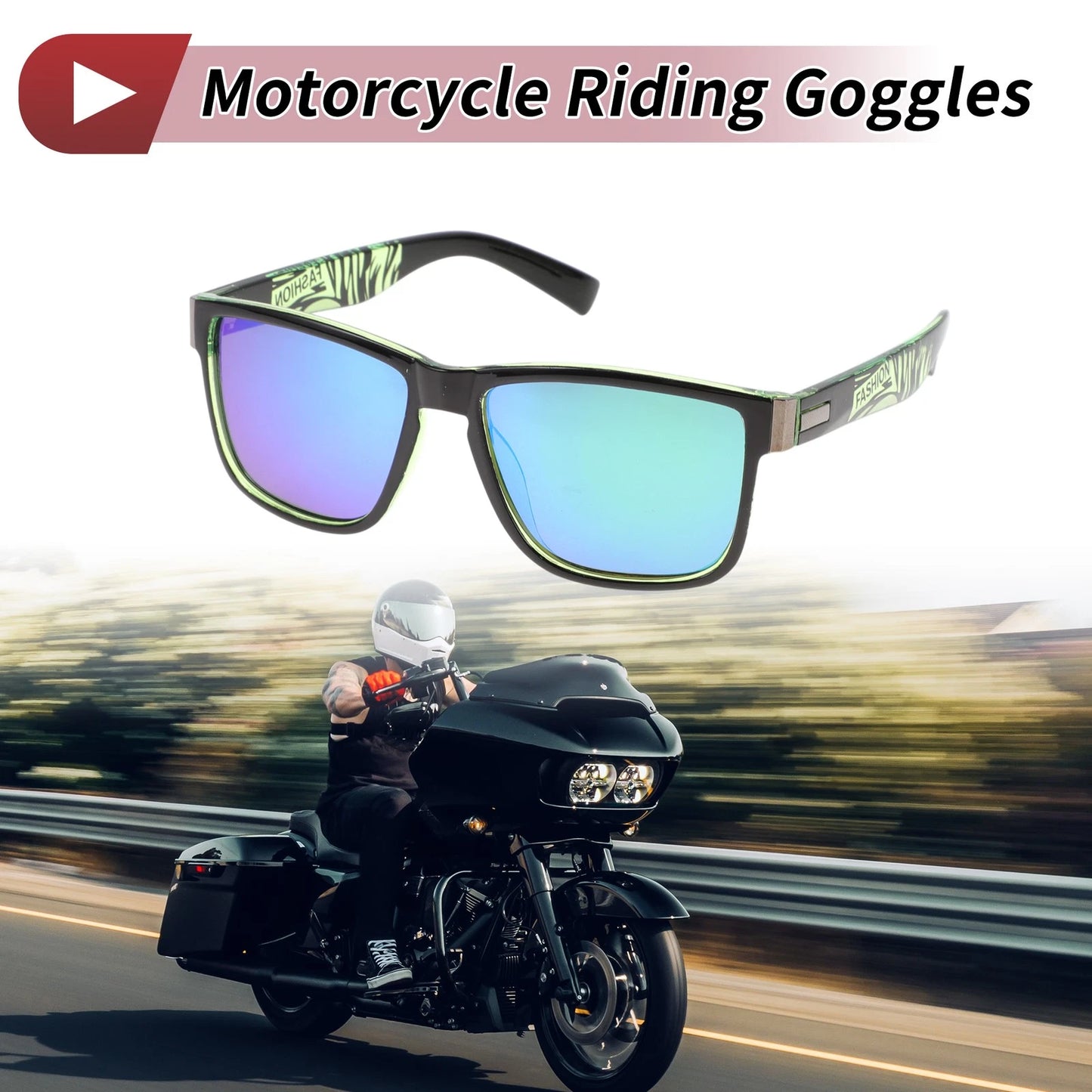 Riding Goggles / Green Lens Black Frame / Tri-acetel Cellulose for Motorcycle