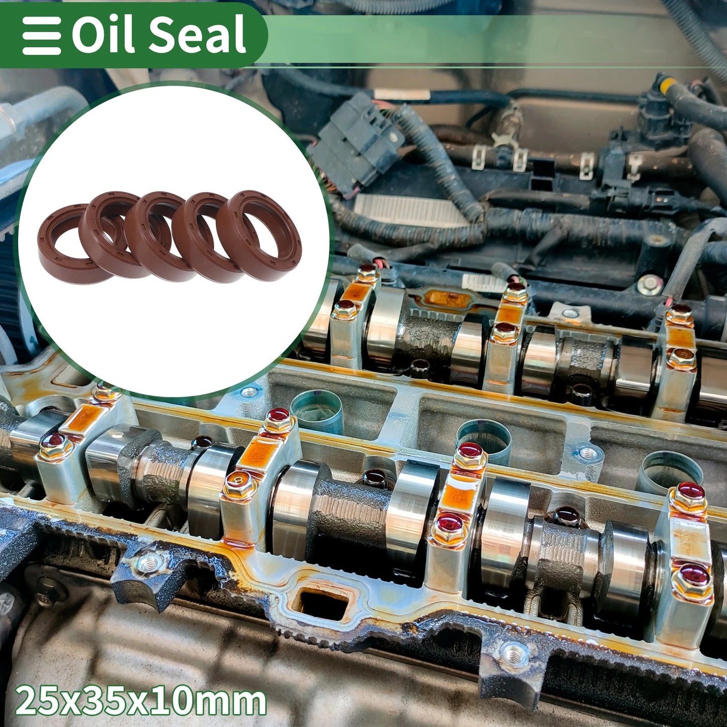 Oil Seal 5 Pcs Seal Ring Rotary Shaft Seal FKM Rubber 25x35x10mm Brown