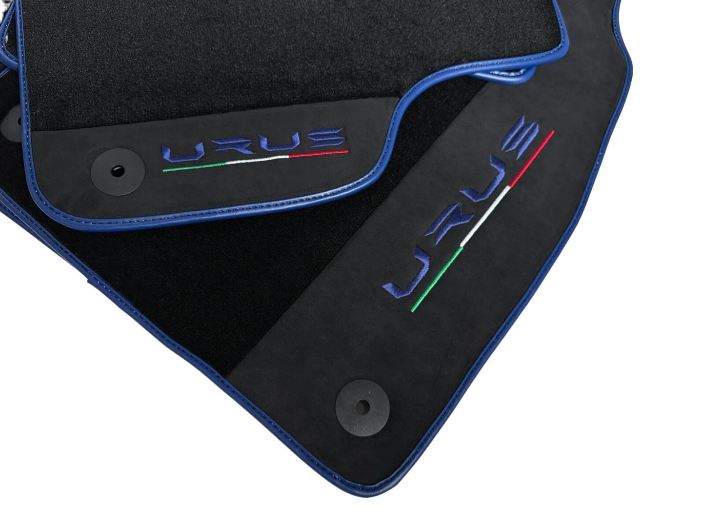 Black Floor Mats for Lamborghini Urus 2018-2024 Alcantara Leather Dark Blue Trim