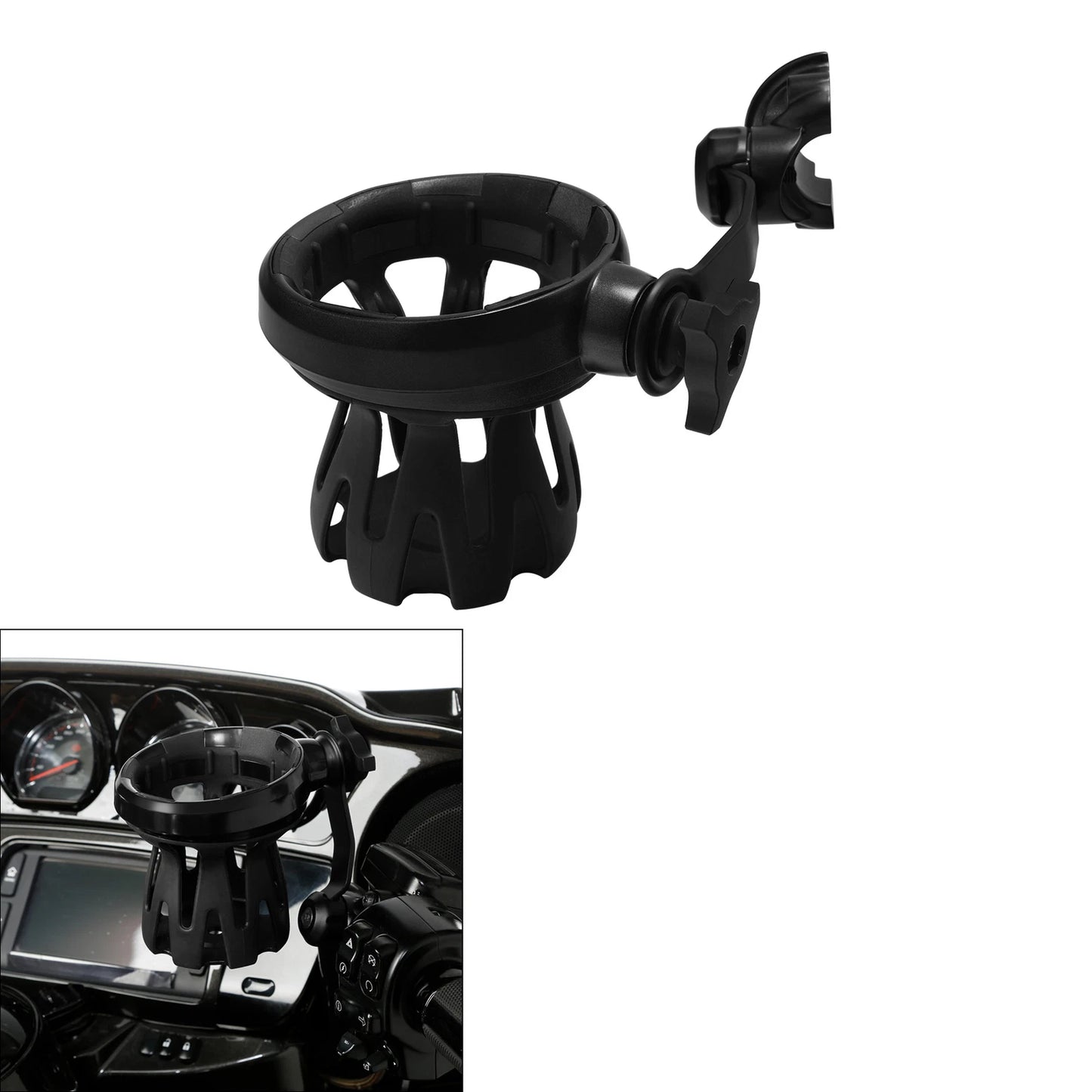 Black Handlebar Mount Drink Cup Holder for Harley Street Glide Dyna (2006-2023)