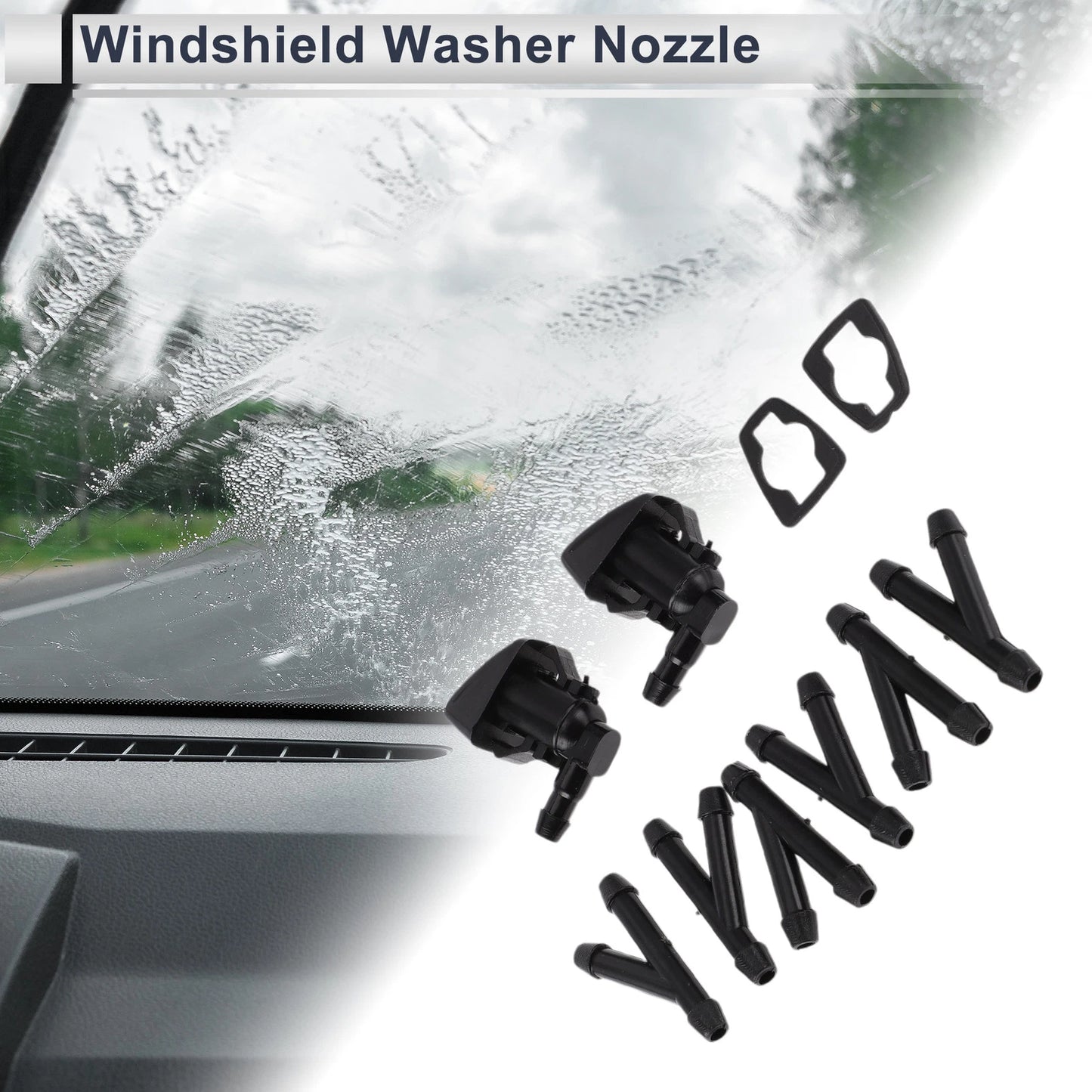 Windshield Washer Nozzle & 6 x Hose Connectors for Ford