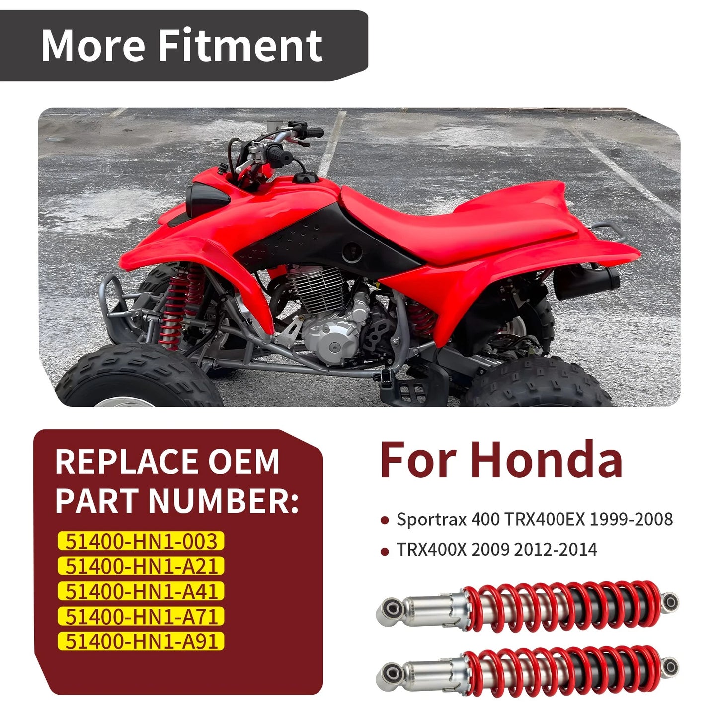 2x Front Shock Absorbers for Honda Sportrax 400 TRX400EX (2001–2008)