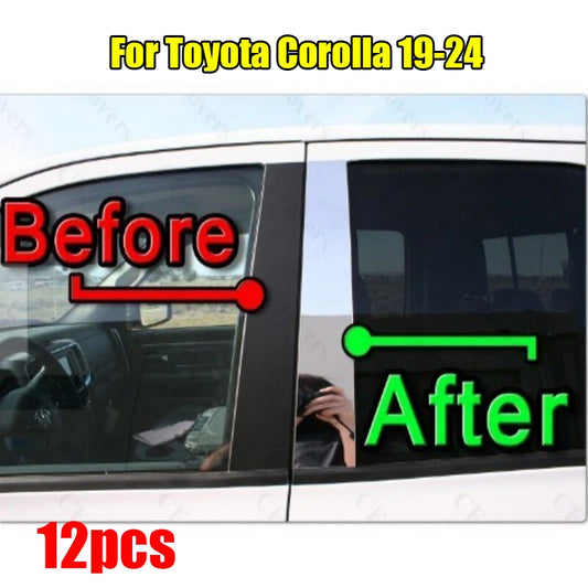 12pcs Chrome Pillar Trim Cover Mirrored Post for Toyota Corolla (2019-2024)