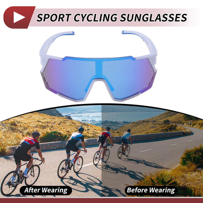Motorcycle Riding Goggles Blue Lens White Frame PC Cycling Sunglasses