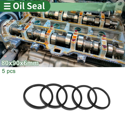 Oil Seal 5 Pcs Rotary Shaft Seal NBR Rubber 80x90x6mm
