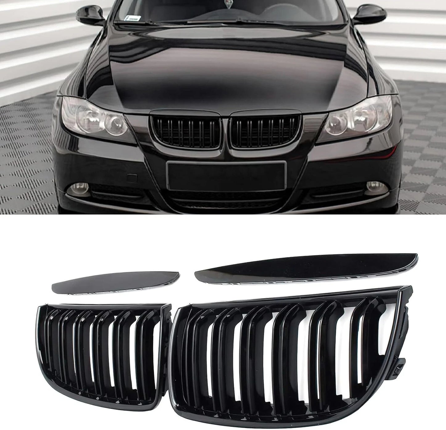 Gloss Black Front Kidney Grille for BMW 3 Series E90 E91 (2006-2008)