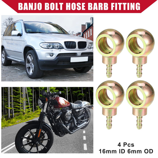 4 Pcs Banjo Bolt Hose Barb Fitting 16mm ID 6mm OD for Auto Motorcycle