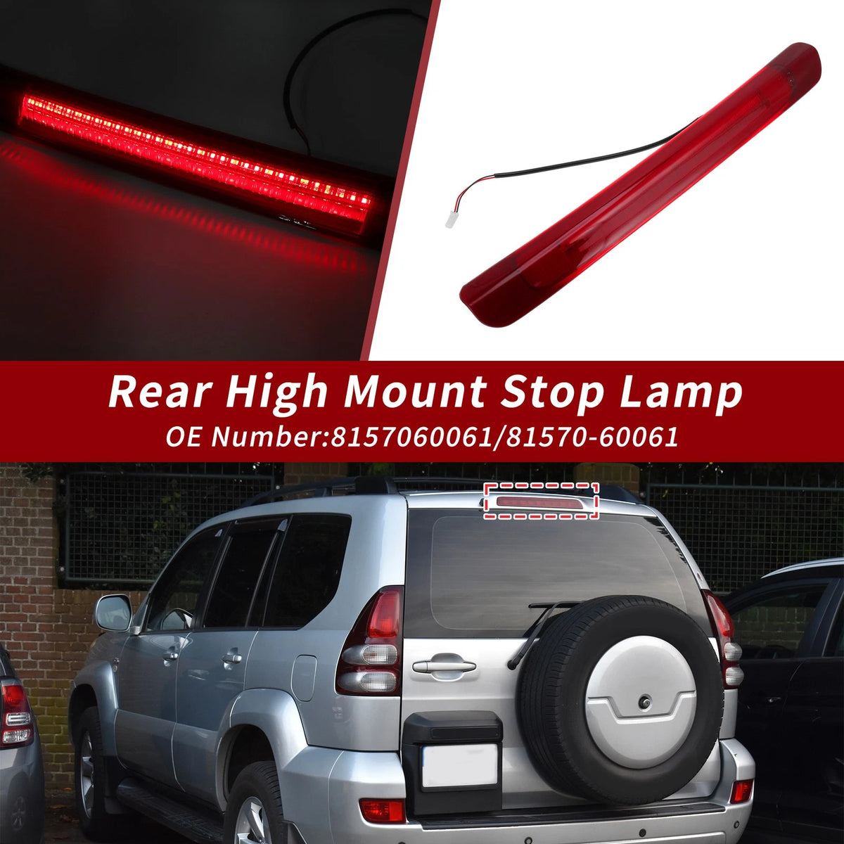 Red High Mounted LED Third Brake Light for Toyota Land Cruiser (2008-2021)
