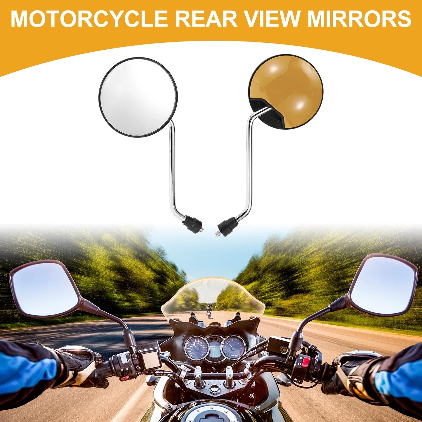 Rear View Mirrors for M8 Motorcycle Silver Tone Gold Tone Iron