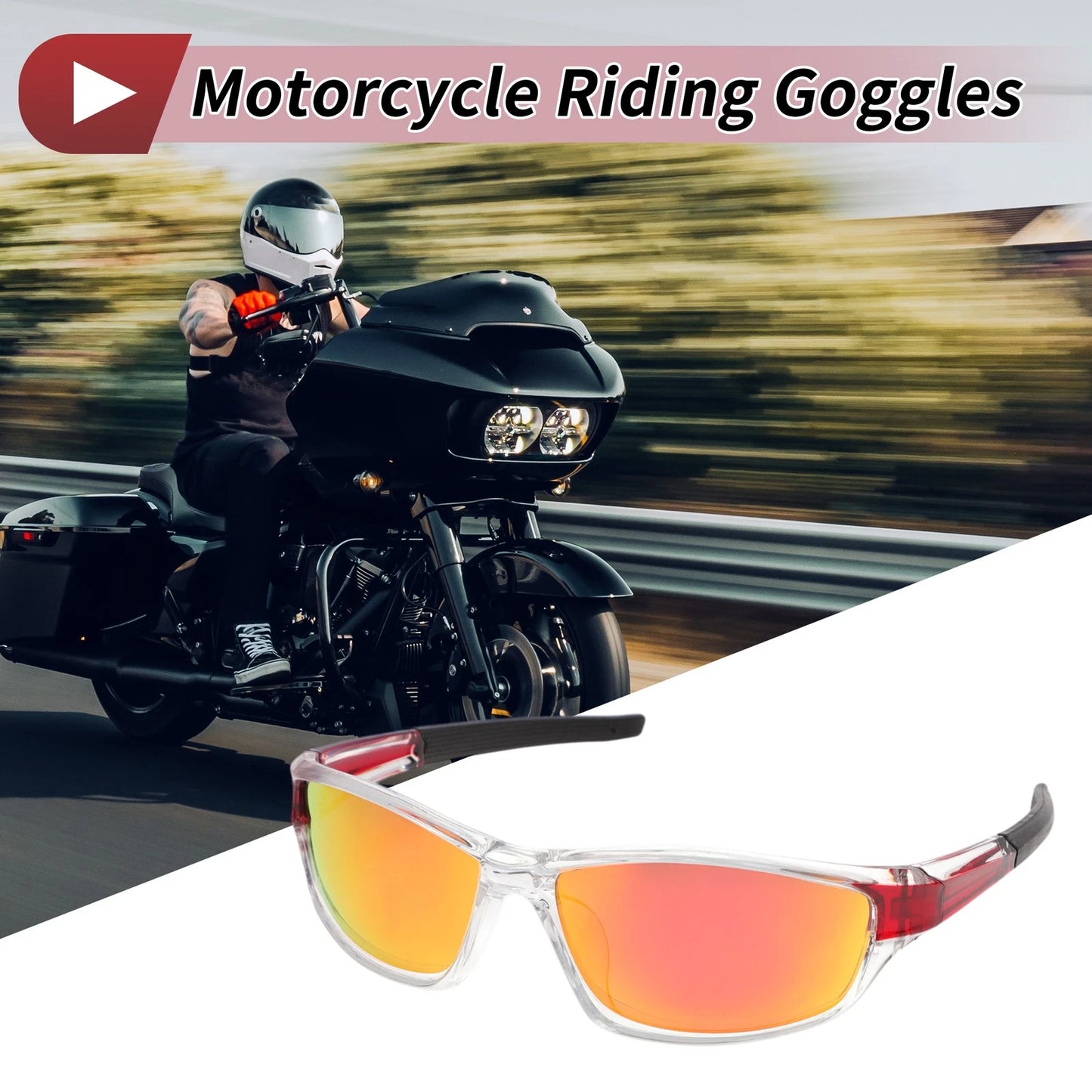 Motorcycle Riding Goggles Red Lens Transparent Frame Tri-acetel for Make Model