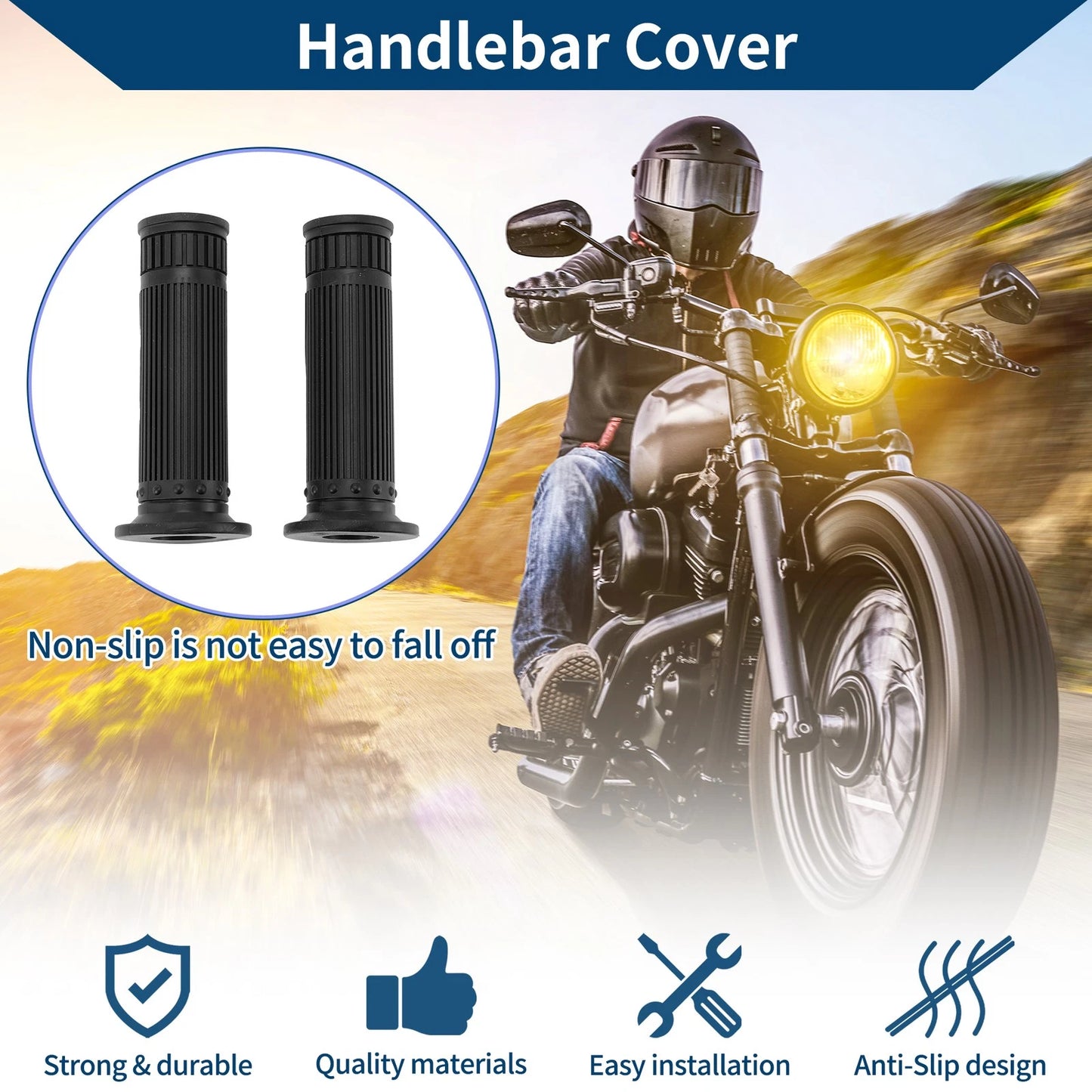7/8" 22mm Hand Grip Covers Motorcycle Rubber Black