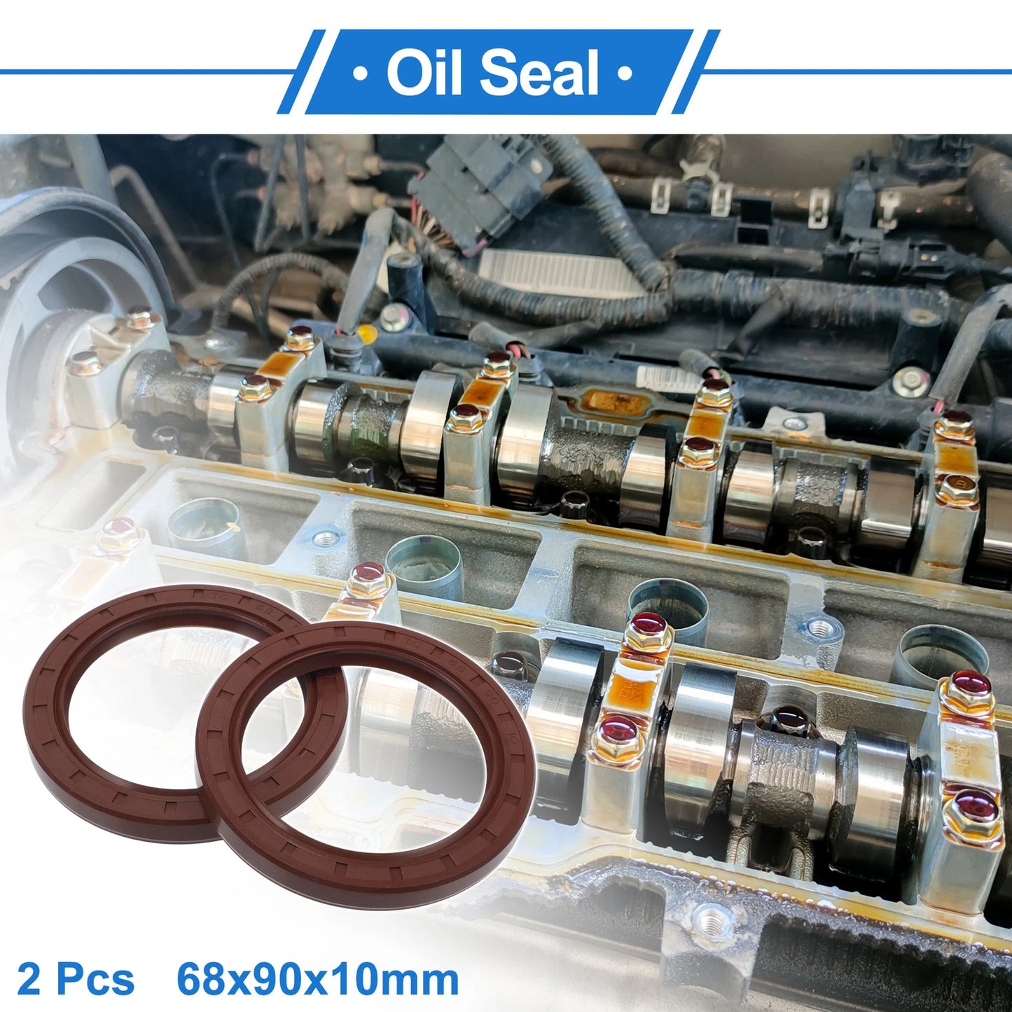 Oil Seal 2 Pcs Rotary Shaft Seal FKM Rubber 68x90x10mm Brown for Make Model