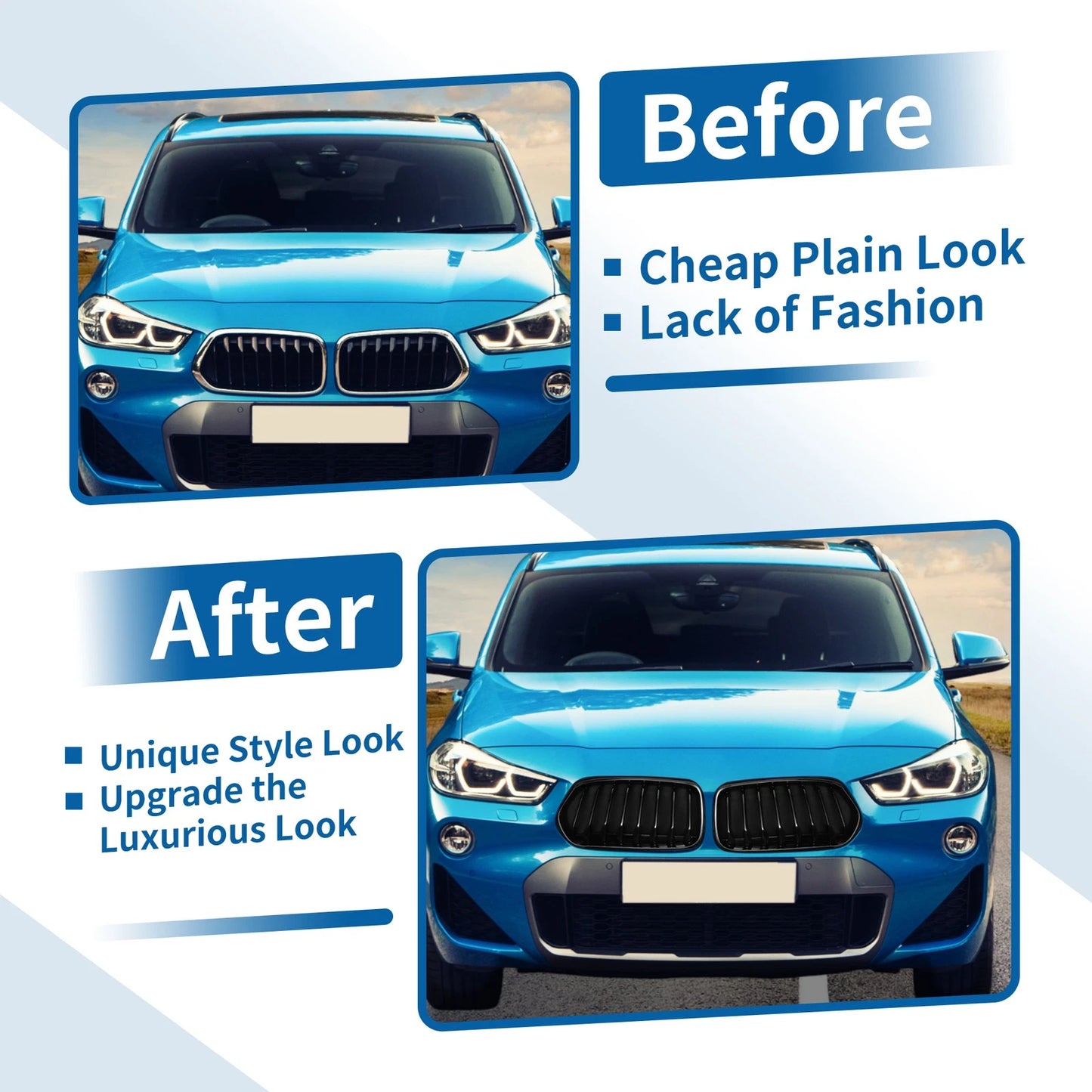 Front Upper Bumper Grille for BMW X2 F39 (2017-2023) Gloss Black